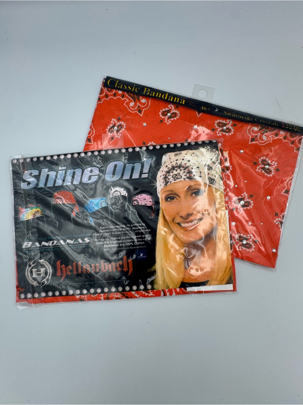 Lot of 2 Vintage Y2K 2004 Hellanbach Swarovski Crystal Bandanas Orange NOS